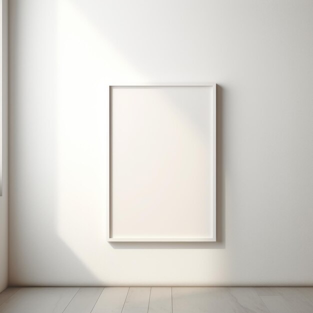 Foto un marco negro en blanco en una pared blanca en el estilo de composiciones llenas de luz bryce 3d flat minimalis