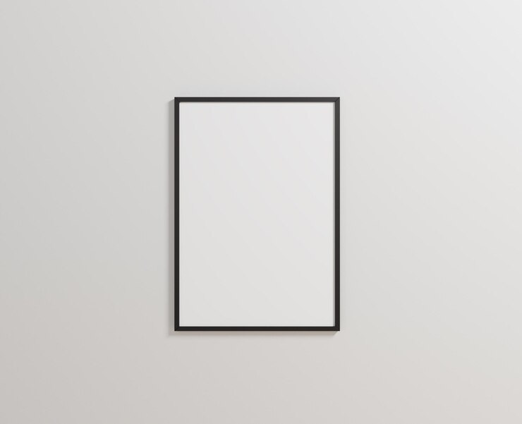 Un marco negro en blanco en el suelo de mármol, a3, a4, representación 3d, ilustración 3d