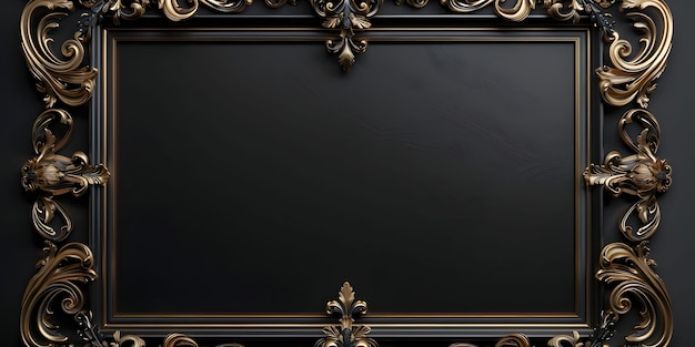 Foto un marco negro y dorado con un diseño decorativo en él