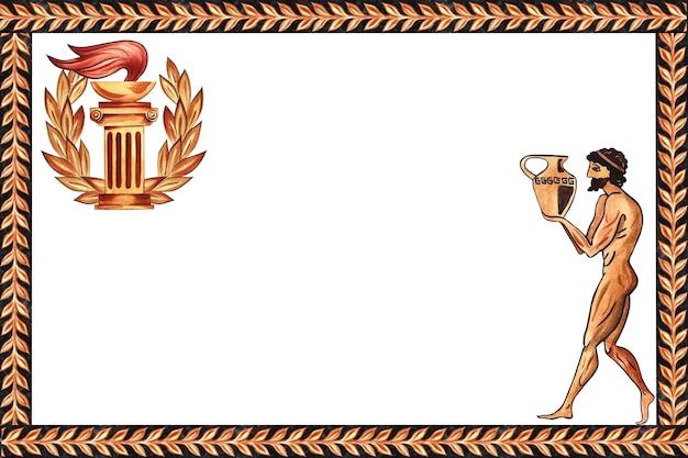 Marco con ornamento griego antiguo patrón de laurel acuarela ilustración dibujada a mano
