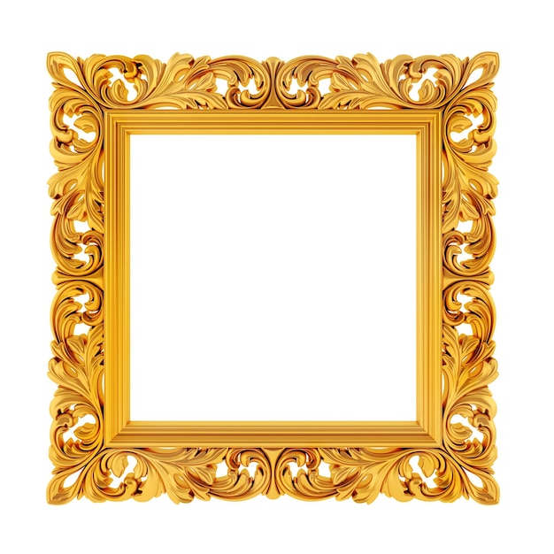 Foto marco de oro 3d sobre fondo blanco