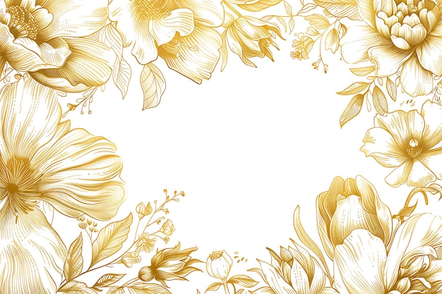 un marco de oro con flores y hojas en él