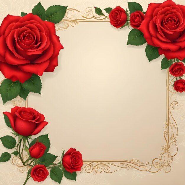 Foto un marco de oro con rosas rojas en él y un marco de oro