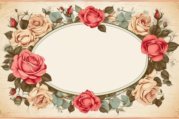 Marco ovalado de rosas vintage con espacio para su texto o plantilla de invitación de diseño