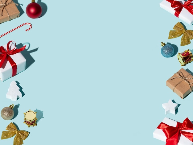 Marco de patrón de decoración festiva de fondo de Navidad azul