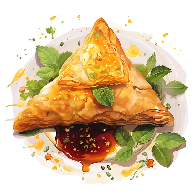 Marco De Patrón Paisley Con Samosa Pie Mint Y Tamarindo Chut Estilo Acuarela De La Cultura India