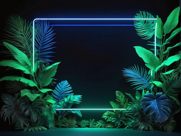 un marco con una planta verde y un borde azul que dice natural