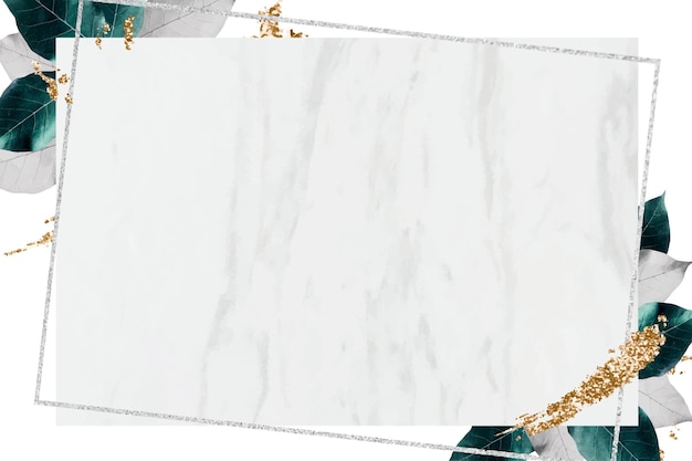 Marco plateado rectangular con elemento de diseño de patrón de follaje