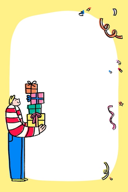 El marco png de la fiesta de cumpleaños el fondo transparente el vector de garabateo amarillo