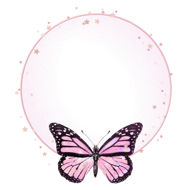 Marco en PNG con la mariposa monarca rosada