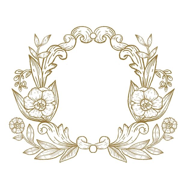 Marco png vintage ilustración de corona botánica de fondo transparente