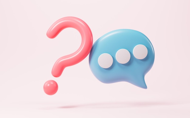 Marco de pregunta de dibujos animados solución de problemas símbolo de chat símbolo de renderización en 3D
