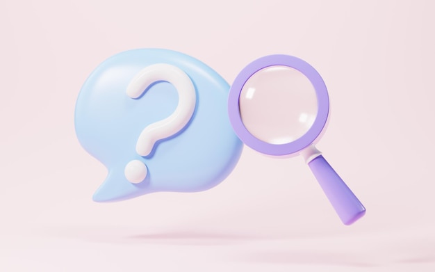 Marco de pregunta de dibujos animados solución de problemas símbolo de chat símbolo de renderización en 3D