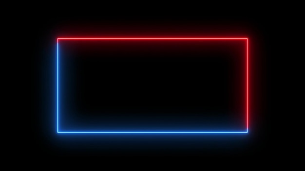 Marco rectangular de luz de neón en pantalla oscura Líneas de luz de neon aisladas en fondo negro