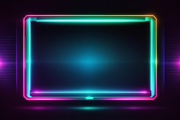 Foto marco rectangular de neón con efectos brillantes en fondo oscuro ilustración vectorial de fondo techno brillante vacío