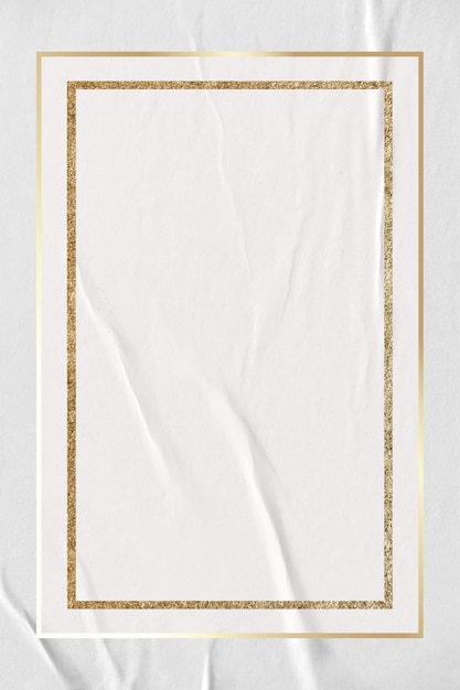 Marco rectangular de oro con textura de papel ondulado sobre un fondo transparente