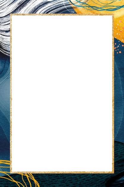 Marco rectangular PNG azul amarillo Memfis fondo transparente