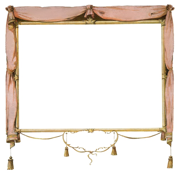 Marco rectangular vintage con cortinas y borlas elemento de diseño
