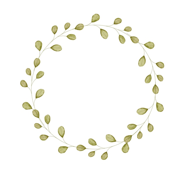 Marco redondo de acuarela con delicadas ramas verdes linda corona para decorar tarjetas e invitaciones