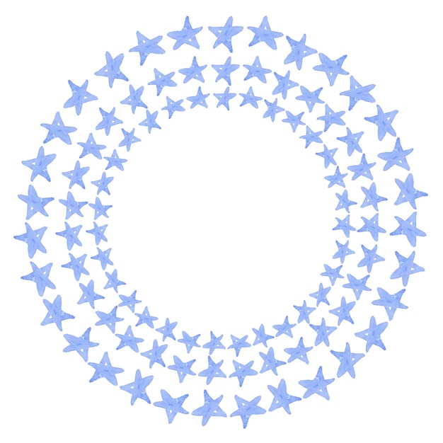 Marco redondo de acuarela estrellas azules Ilustración acuarela