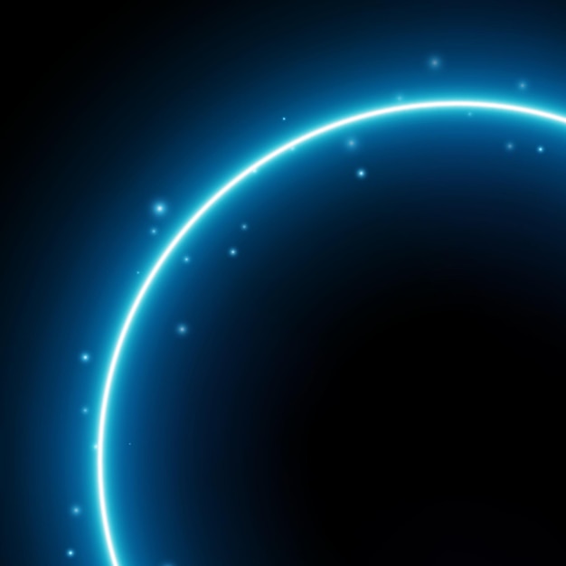 Marco redondo azul neón fondo forma de anillo de círculo espacio vacío luz ultravioleta concepto de espectáculo de moda de estilo retro de los años 80