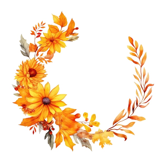 Marco redondo de flores y hojas de otoño en estilo acuarela Floral y hojas AI