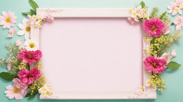 un marco rosa con flores y un fondo rosa con un borde rosa