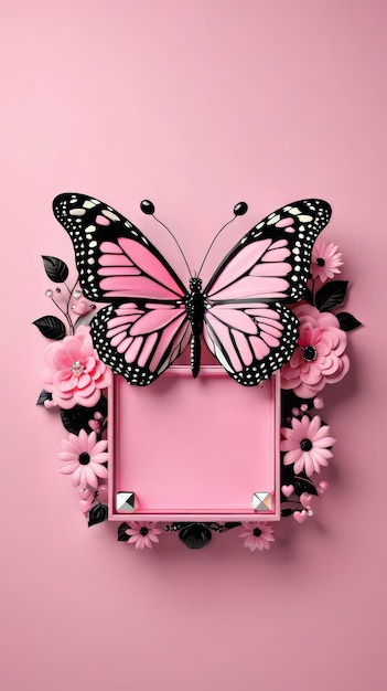 Marco rosado con mariposa