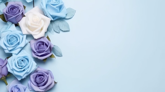 Marco de rosas azules claras en tonos brillantes generado por la IA