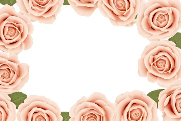 Foto marco de rosas beige sobre un fondo blanco
