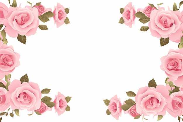 Foto marco de rosas rosadas sobre un fondo blanco con espacio para el texto ia generativa