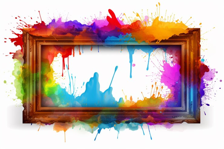 Foto marco con salpicaduras de pintura arco iris de alta calidad