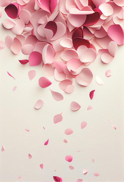 Foto marco de san valentín hecho de confeti de flores color de rosa sobre fondo blanco