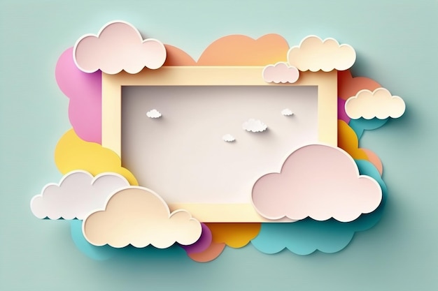 Un marco sobre un fondo colorido con nubes y las palabras "nube" en él.
