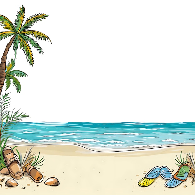 Foto marco vacaciones en la playa marco de garabatos con chanclas palmeras y garabatos creativos decorativos