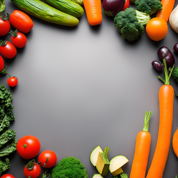 Un marco con verduras y un cartel que dice saludable.