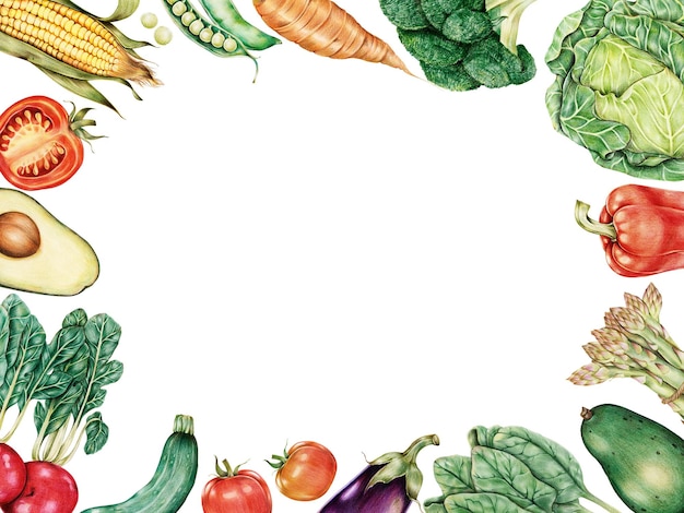 Marco de verduras frescas png ilustración dibujada a mano