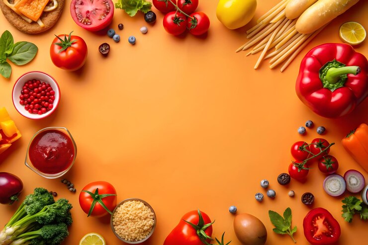 Marco de verduras frescas variadas en una mesa de madera rústica