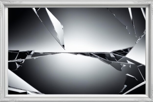 marco de vidrio roto sobre un fondo blanco marco de cristal roto sobre un terreno blanco