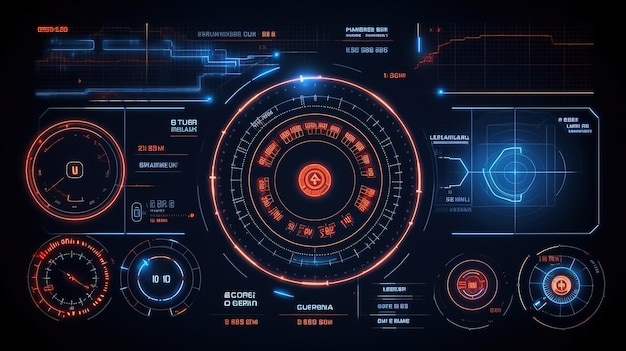 Foto marcos y bordes redondos de hud control de puntería e interfaz digital hudgui para el diseño de fondo del juego fondo tecnológico datos digitales ia generativa