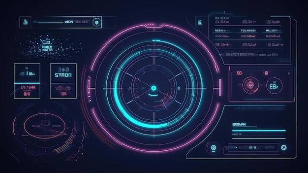 Foto marcos y bordes redondos de hud control de puntería e interfaz digital hudgui para el diseño de fondo del juego fondo tecnológico datos digitales ia generativa