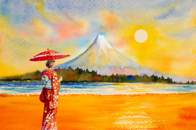 Marcos de pintura em aquarela colorida no japão.