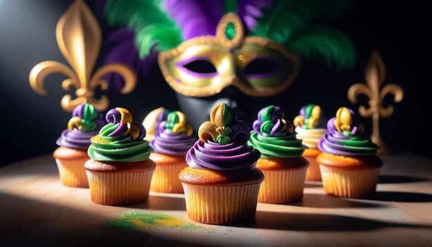 Mardi Gras Dessert Eleganz Cupcakes mit einem Twist der Kreativität Mardi Gras Dessert Eleganz Cupcakes