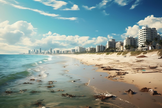 Foto la marea alta del cambio climático eleva el nivel del mar en la orilla del océano