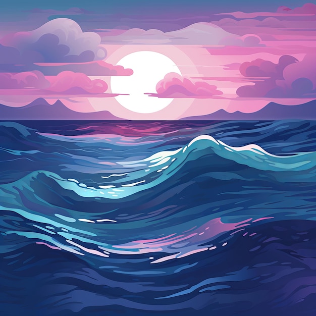 Foto mares serenos ilustración vectorial cautivadora de las tranquilas olas del océano en ricos tonos con un toque de a