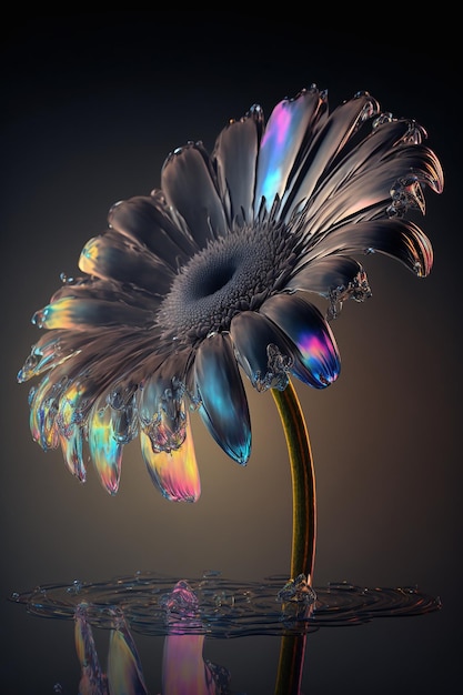 Margarida linda flor e gota d'água em fundo preto Criado com tecnologia Generative AI