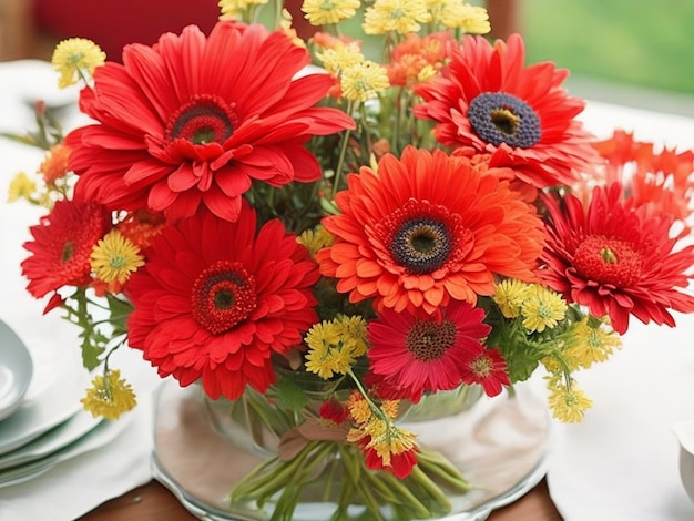 margaridas de gerbera vermelhas e laranjas IA generativa