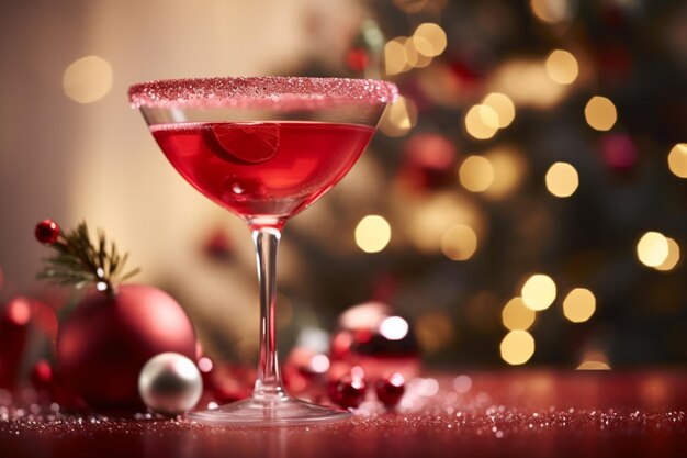 Margarita-Cocktail mit Weihnachtsdekorationen Bokeh-Licht