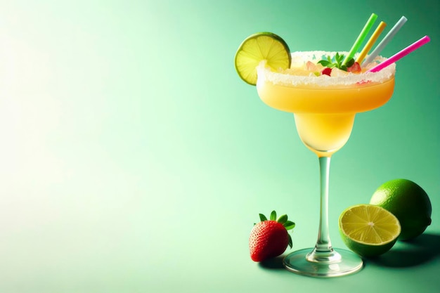Margarita em um copo de coquetel vibrante para menu de coquetel ou cartão de bebidas ai generativo