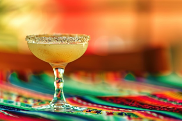 Margarita fría en una serape mexicana vibrante con colores festivos